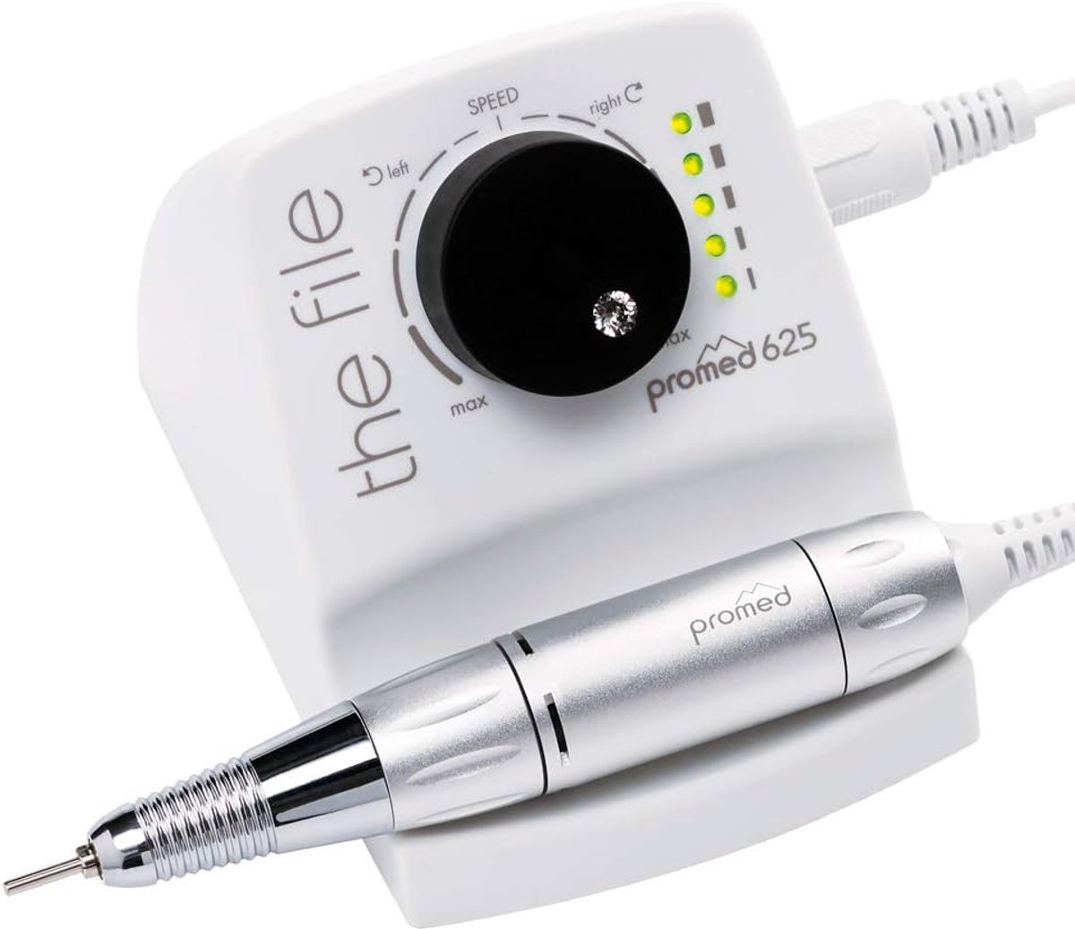 Thijox - Professionele Nagelvijl Set 625 Deluxe, Ergonomisch Roestvrijstaal, Trillingsvrij, Met LED Toerentalindicator, Voor Manicure en Pedicure, Wit