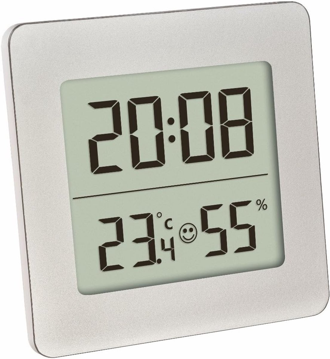 Thijox - Digitale Thermo-Hygrometer Binnentemperatuur en Luchtvochtigheid met Klok, Snooze Functie, Zilver, Compact (L) 94 x (B) 37 x (H) 94 mm voor T