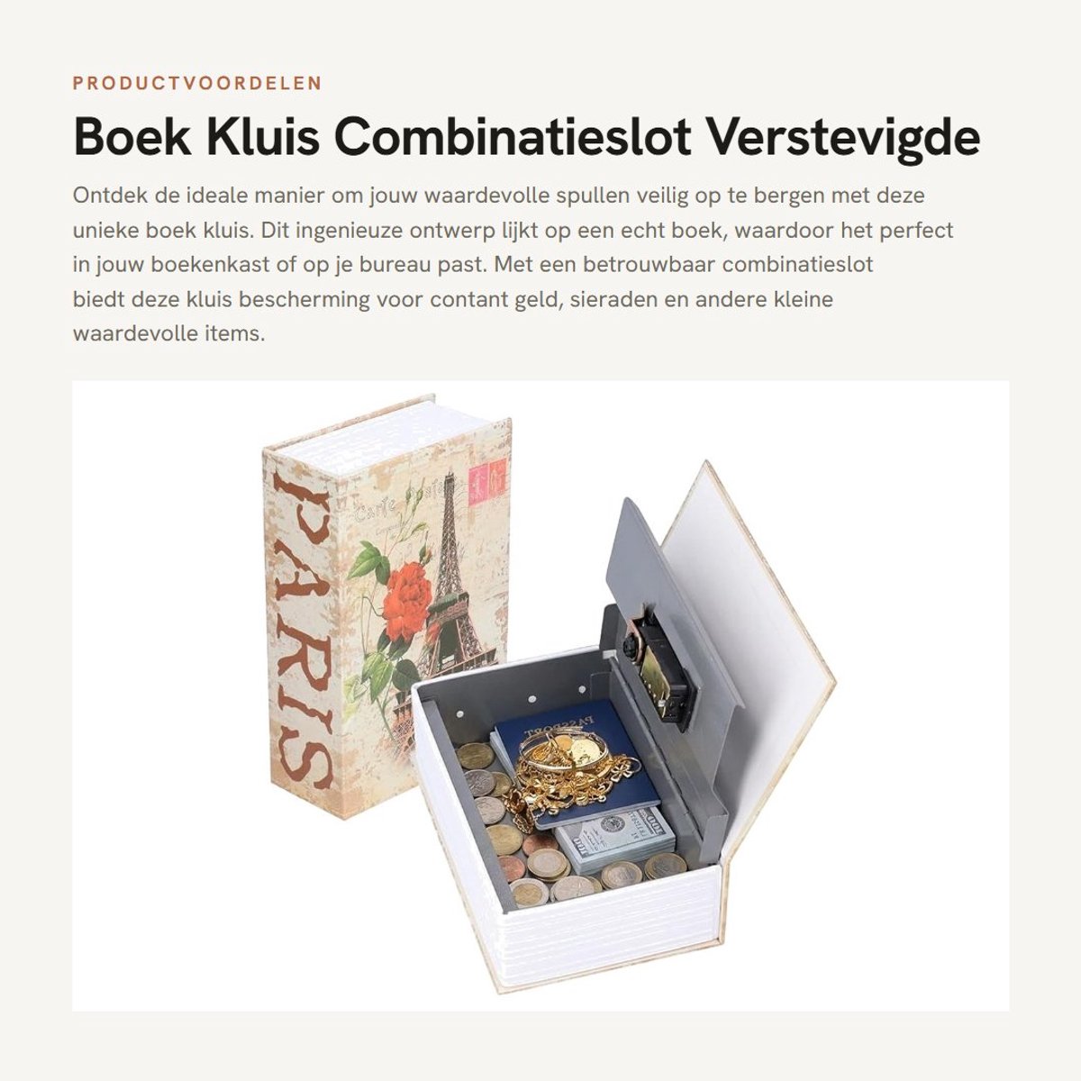 Dailygoods- Boek Safe - Combinatieslot - Stalen/Plastic Beveiliging - Verstevigd - Discreet - 18 x 11.7 x 5.5 cm - Versteekboek
