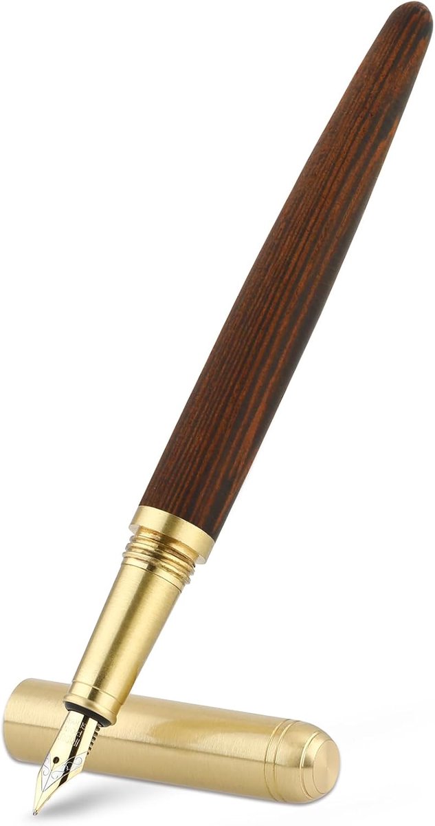 Dailygoods- Houten Vulpen Handgemaakt - Vintage Luxe Pen - 0,5 mm Fijne Punt - Zakelijke Pen - Soepel Schrijven - 14,8 cm Lengte - Vulpennenset