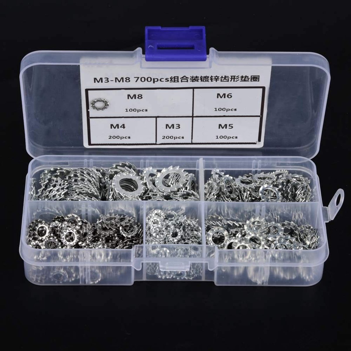 Dailygoods - Assortiment Ringen - Gegalvaniseerd - 700 Stuks - Getande Borgringen - Bevestigingsgereedschap voor M3 M4 M5 M6 M8 - Geschikt voor huisho...