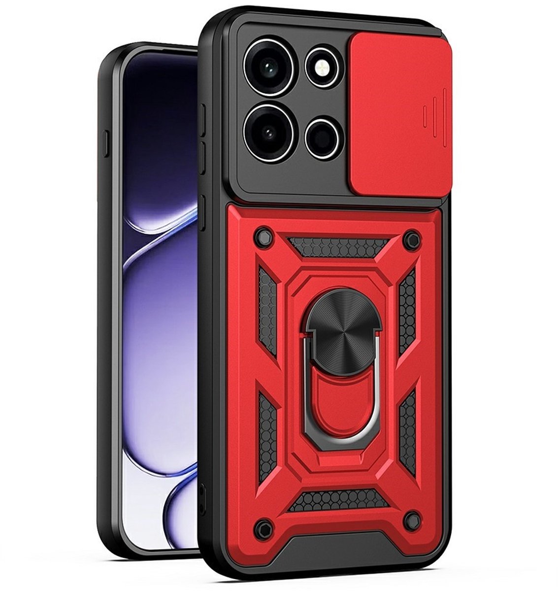 Coverup Hoesje - Geschikt voor OnePlus Nord 6 Hoesje - Coverup Armor Ring Kickstand Back Cover met Camera Shield - Rood