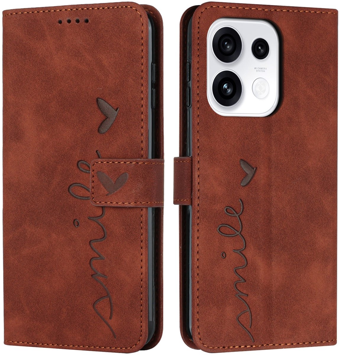 Coverup Hoesje - Geschikt voor OPPO Reno16 F Hoesje - Coverup Smile Book Case - Bruin