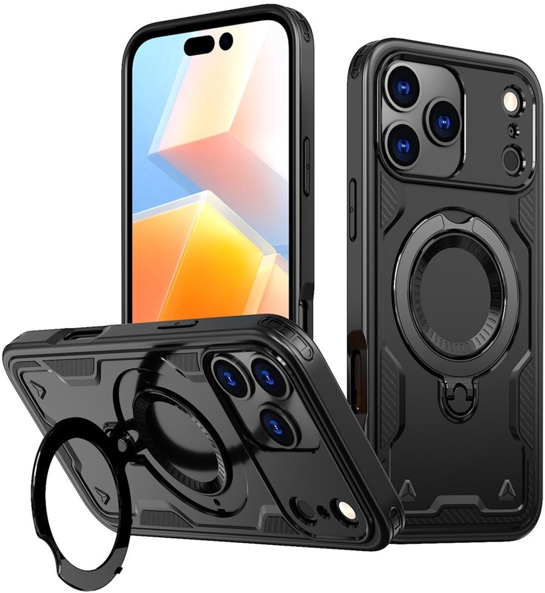 Coverup Hoesje - Geschikt voor iPhone 17 Pro Max Hoesje - Coverup Armor Back Cover met MagSafe Compatible Kickstand - Zwart