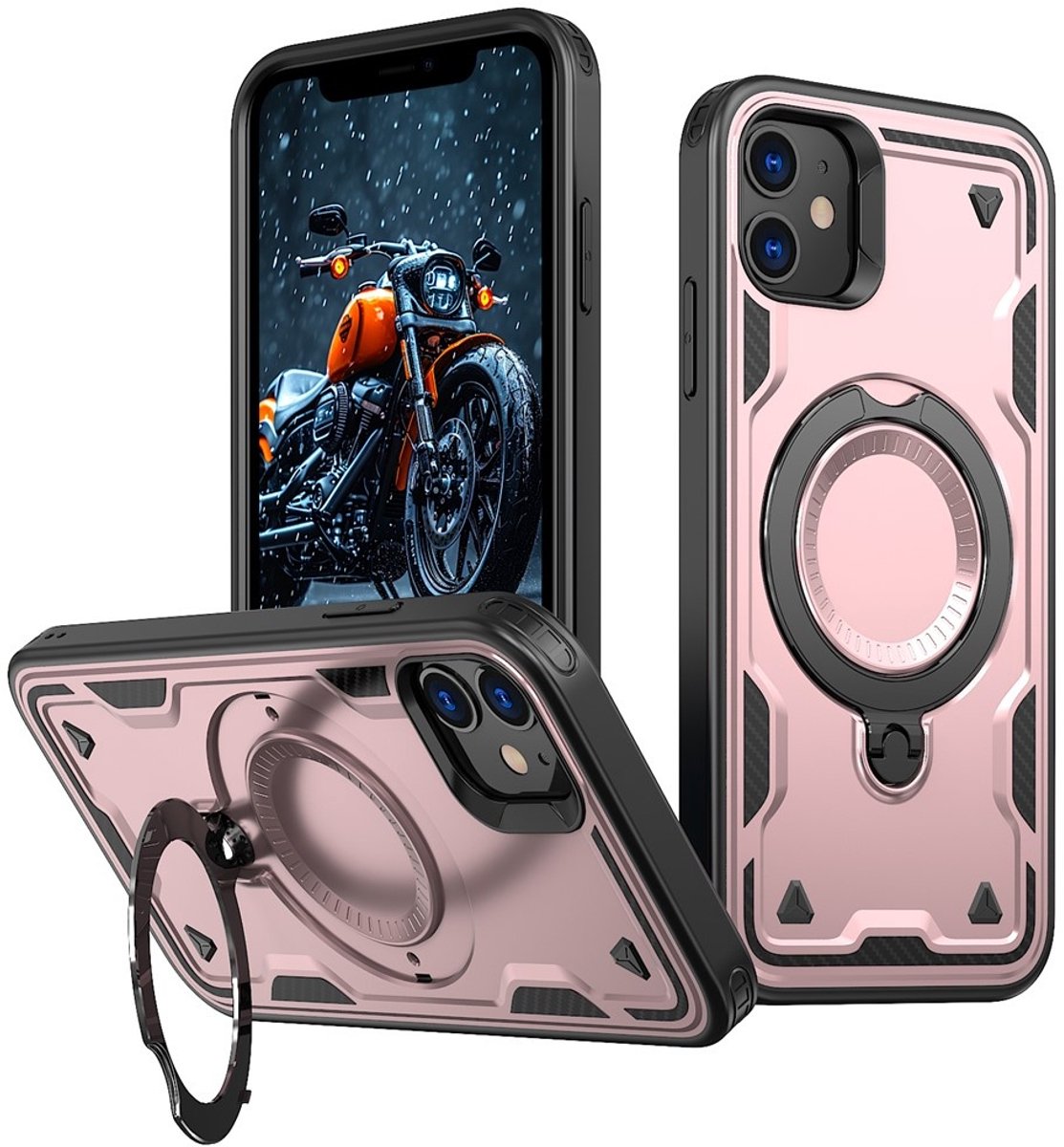 Coverup Hoesje - Geschikt voor iPhone 11 / XR Hoesje - Coverup Armor Back Cover met MagSafe Compatible Kickstand - Rose Gold
