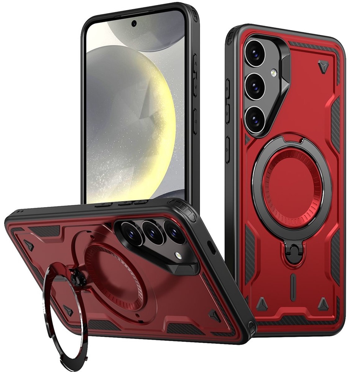 Coverup Hoesje - Geschikt voor Samsung Galaxy S24 FE Hoesje - Coverup Armor Back Cover met MagSafe Compatible Kickstand - Rood