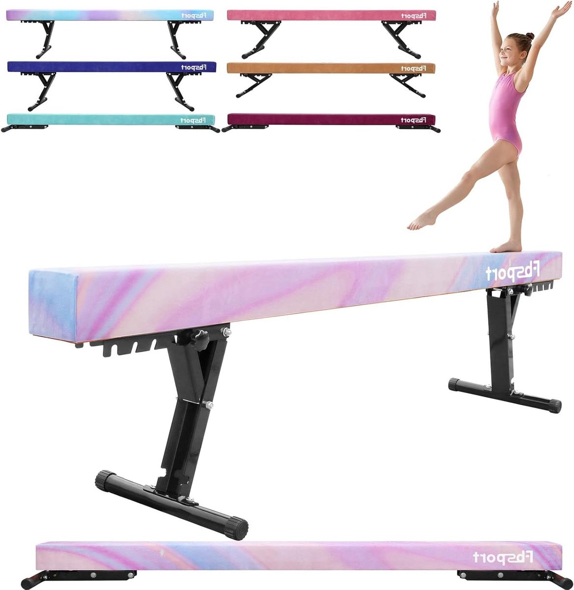 Gymnastiekbalk - Trainingsapparaat Kinderen - Gymnastiek Oefenen - 5 Hoogtes Verstelbaar - 244 cm - Zonsondergang