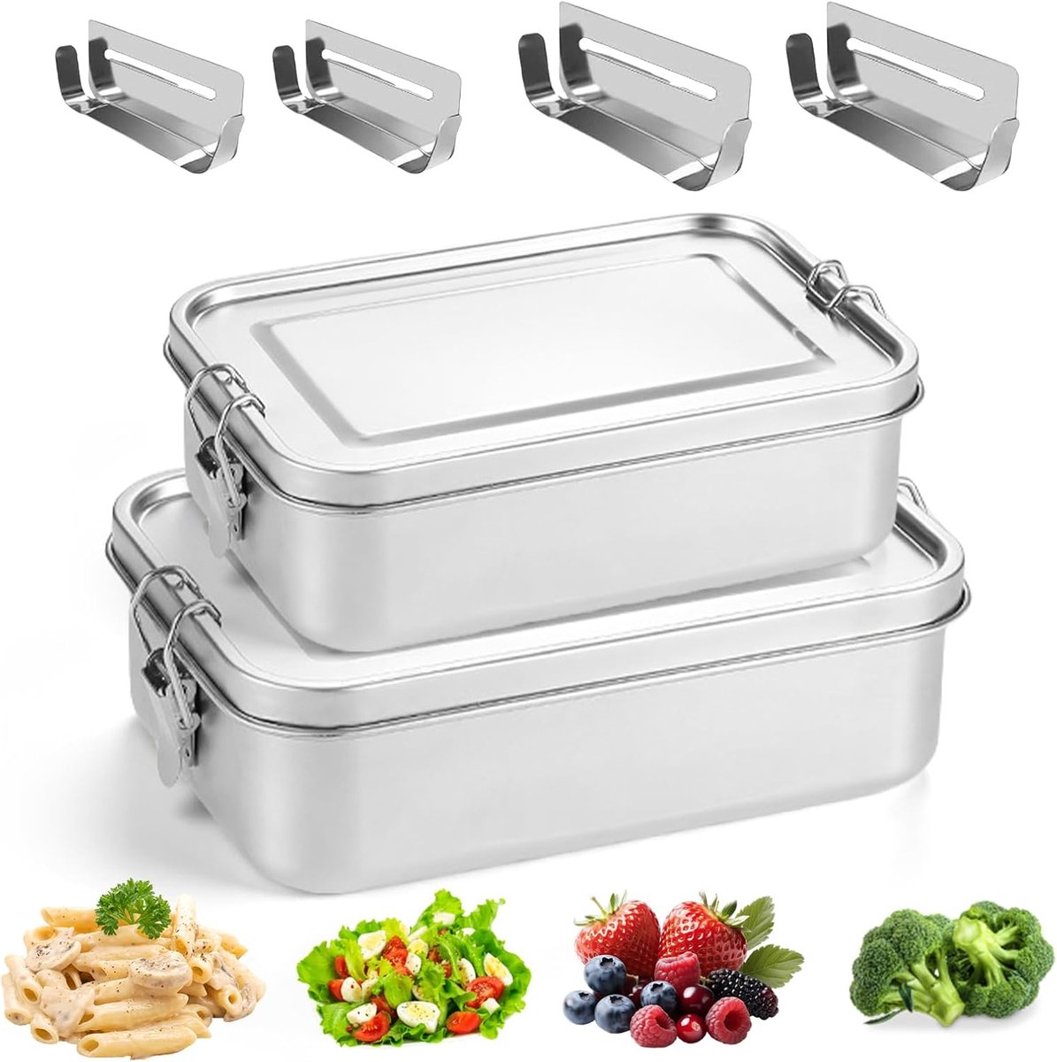 Thijox - Roestvrij Stalen Lunchbox Set 850 ml + 1400 ml met Uitneembare Scheidingswanden voor Kinderen en Volwassenen, Stofdicht en Hygiënisch, Ideaal