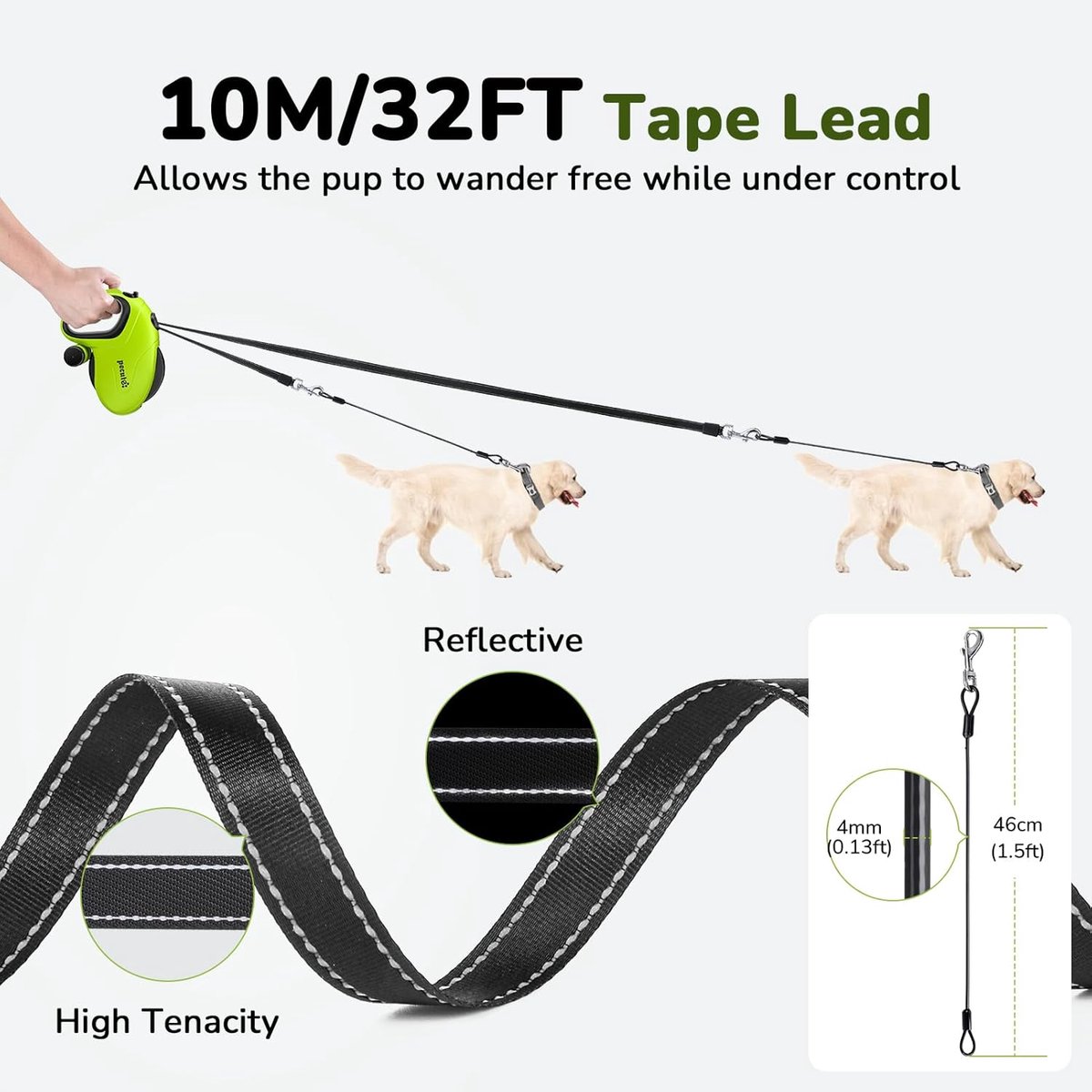 Thijox - Oprolbare Hondenriem 10m, Intrekbare Lijn voor Honden tot 50kg, Kauwbestendig, Voor Kleine, Middelgrote en Grote Honden, Ideaal voor Wandelen thumbnail 2