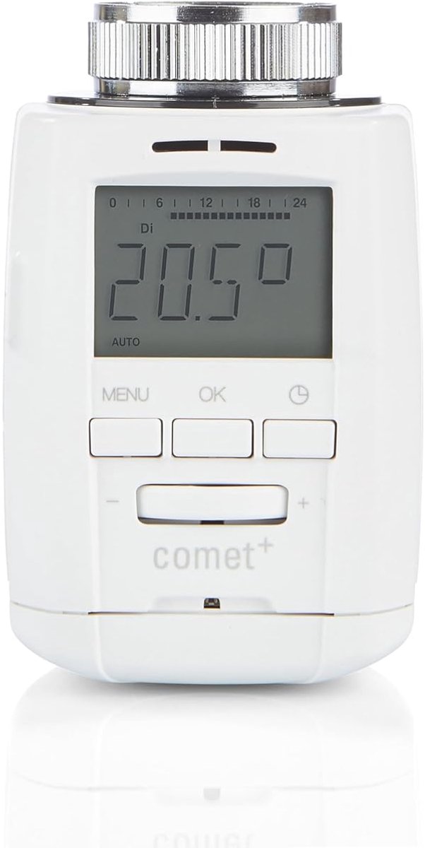 Thijox - Eurotronic Comet Plus Radiatorthermostaat - Slimme Individueel Programmeerbare Verwarming - Inclusief Adapter en Batterijen - Smarthome Acces