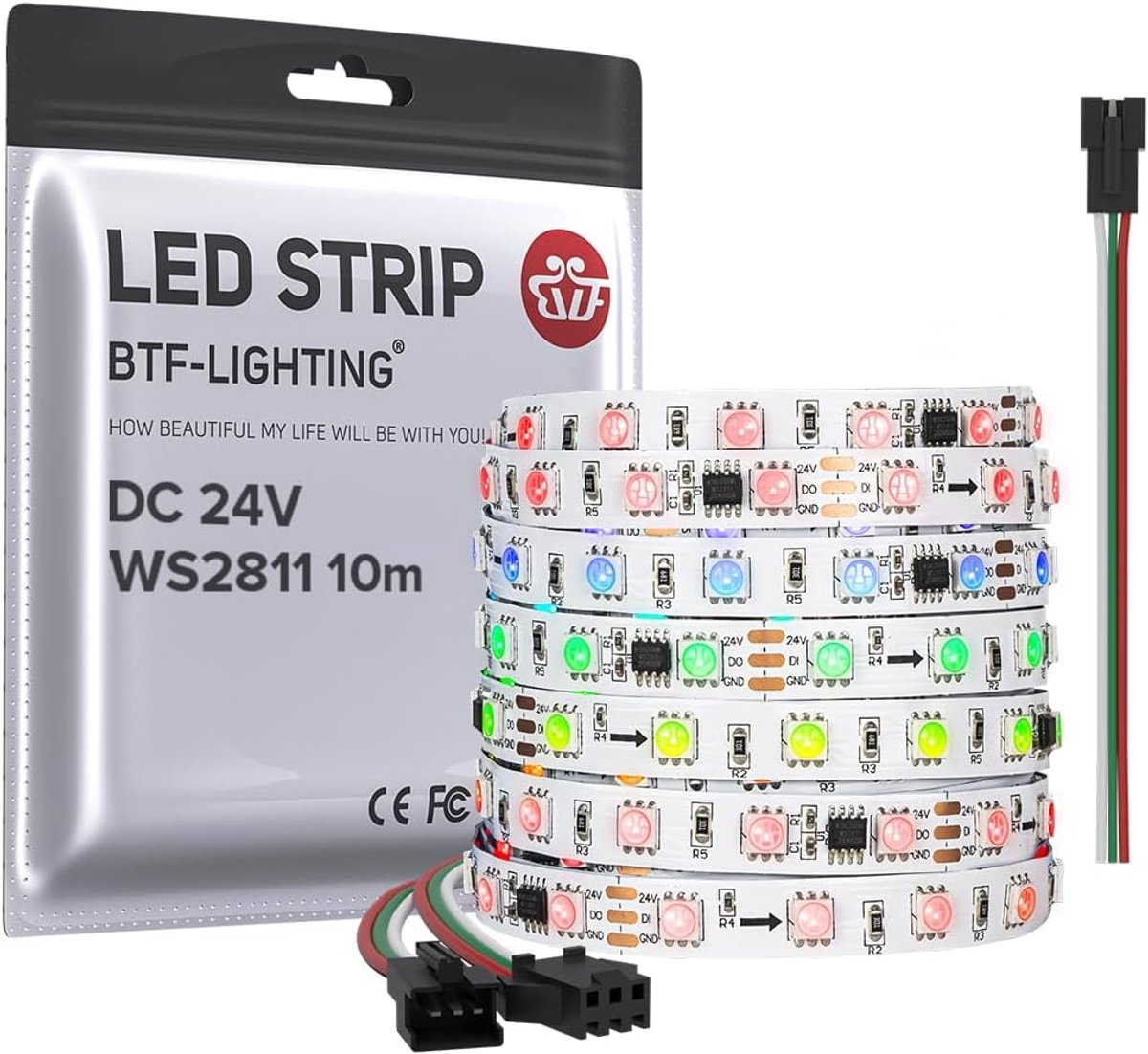 Thijox - WS2811 DC24V 10M Adresseerbare RGB LED Strip, 600 LEDs, 100 Pixels, Droomkleur, Wit, PCB, IP30, Niet Waterdicht, Compatibel met Arduino/Raspb