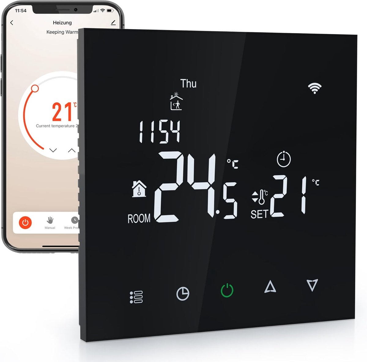 Thijox - Wifi Kamerthermostaat PT740B-EI voor Vloerverwarming en Elektrische Verwarming, Slimme Thermostaat met 6 Programma's per Dag, Geofencing & Ra