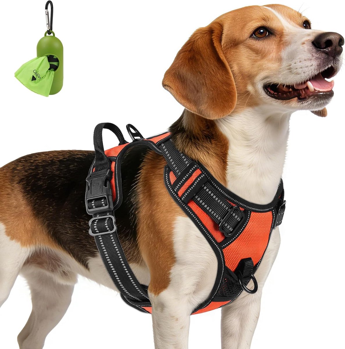 SnelShoppen - Hondentuig voor Middelgrote Honden, Reflecterend, Ademend, Verstelbaar met Handvat voor Wandelen en Training, Oranje, M