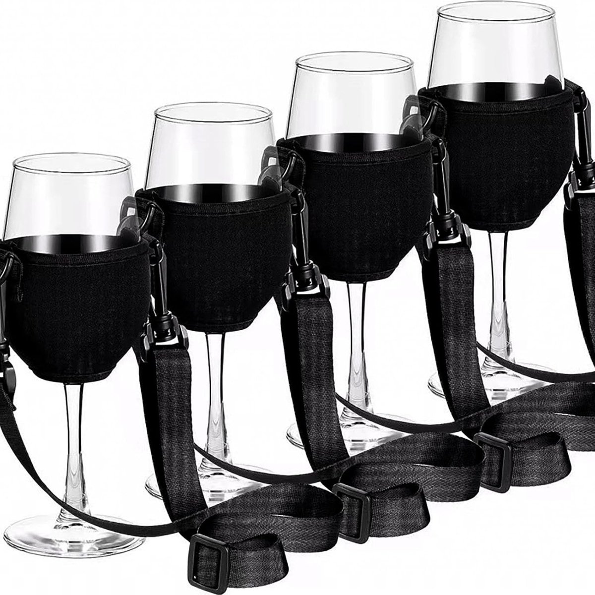 Set van 4 draagbare wijnglas houders voor picnics, festivals en buitenactiviteiten, ideaal voor wijnliefhebbers