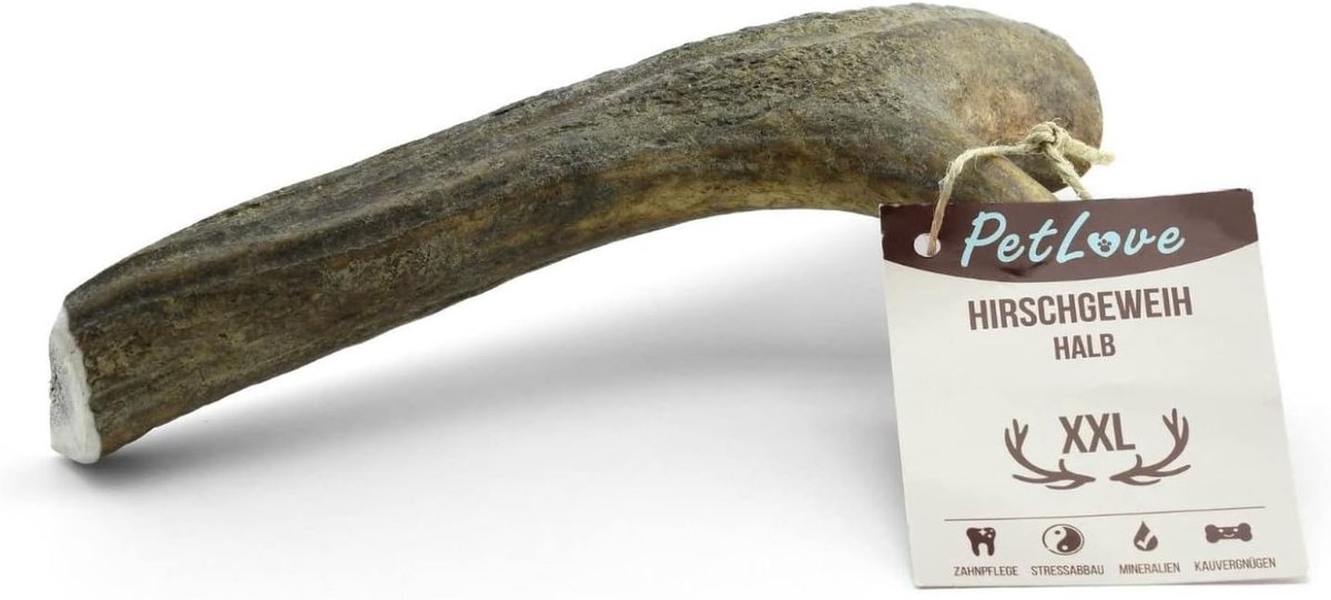 SnelShoppen - PetLove Hertengewei Halve Hond XXL 161-200 g - Kauwsnack voor Honden - Gewei voor Langdurig Kauwen - Ondersteunt Tandreiniging en Mondhy