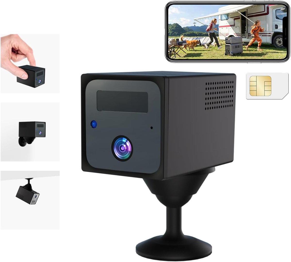SnelShoppen - 4 MP Mini-Camera 4G Met Simkaart, Draadloze FHD Bewakingscamera Voor Binnen/Buiten, AI Bewegingsdetectie, 160 Graden Kijkhoek, 10m Nacht