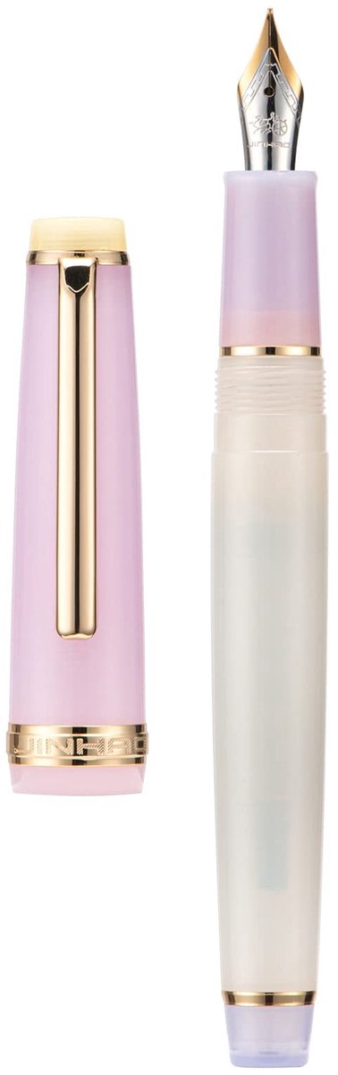 Dailygoods - Jinhao 82 vulpen, goudkleurige afwerking, medium penpunt, roze-witte transparante houder met converter