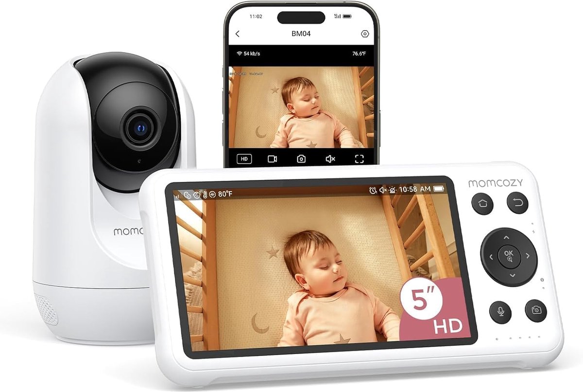 Thijox - Babyfoon met Camera en App, Videotelefoon voor Baby's, Nachtzicht, Geluidsdetectie, Draadloze Baby Monitor, Ideaal voor Thuis en Reizen