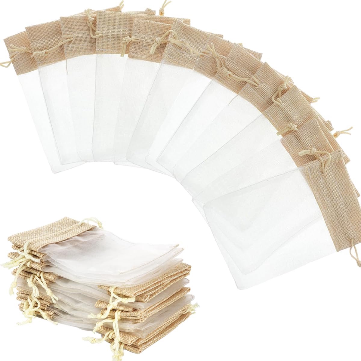 Thijox - 40 Stuks Organza Zakjes met Trekkoord, Transparant Linnen, 10x15cm Herbruikbare Cadeauzakjes voor Sieraden, Bruiloft, Kerst & Verjaardag