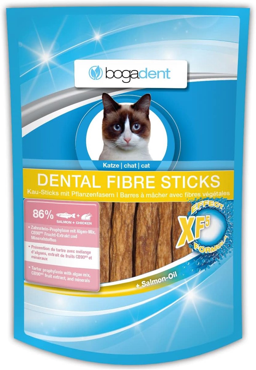 SnelShoppen - Dental Fibre Sticks Kat Zalm 50g - Kauwsnacks voor Tandverzorging - Haarbalpreventie - Natuurlijke Ingrediënten - 86% Vis en Vlees - Opt