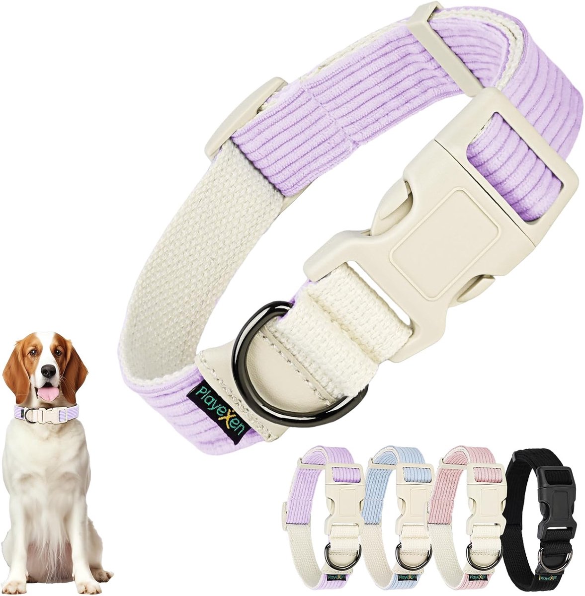 SnelShoppen - Dog Collar Medium Honden, Verstelbaar (35-50 cm), Corduroy Zacht Dubbel Laag met Snelsluiting voor Kleine, Medium en Grote Honden, Paars