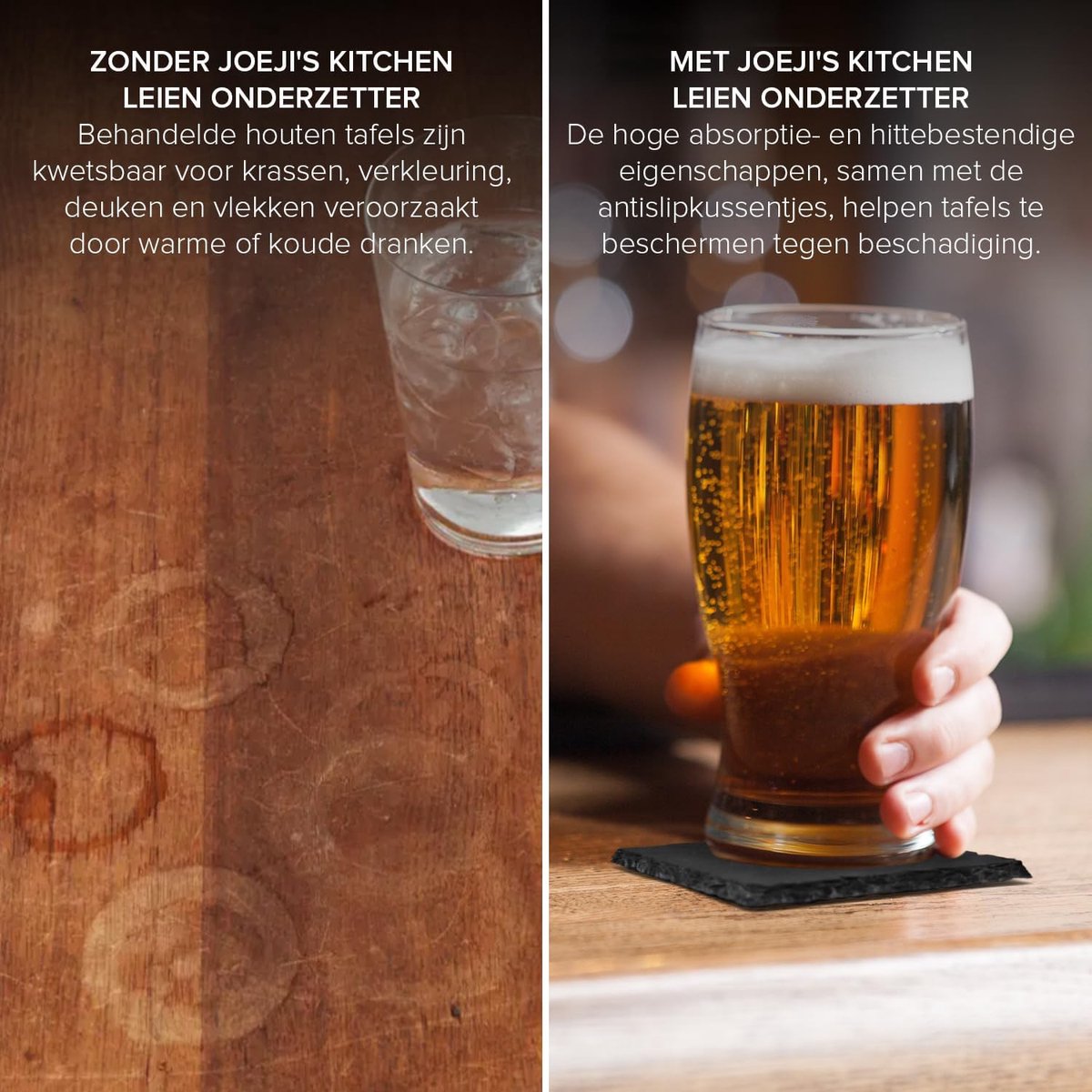 SnelShoppen - Set van 10 Hittebestendige Onderzetters van Natuurlijke Grijze Leisteen met Houder - Stijlvolle Multifunctionele Onderzetters voor Drank