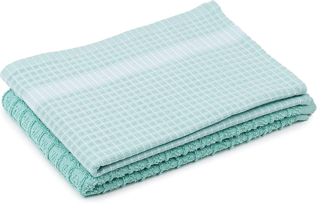 SnelShoppen - 100% Katoenen Jacquard Theedoeken Set van 2 - 50 x 70 cm - Turkoois/Wit - Duurzaam en Ondersteunend voor Keuken en Huishouden