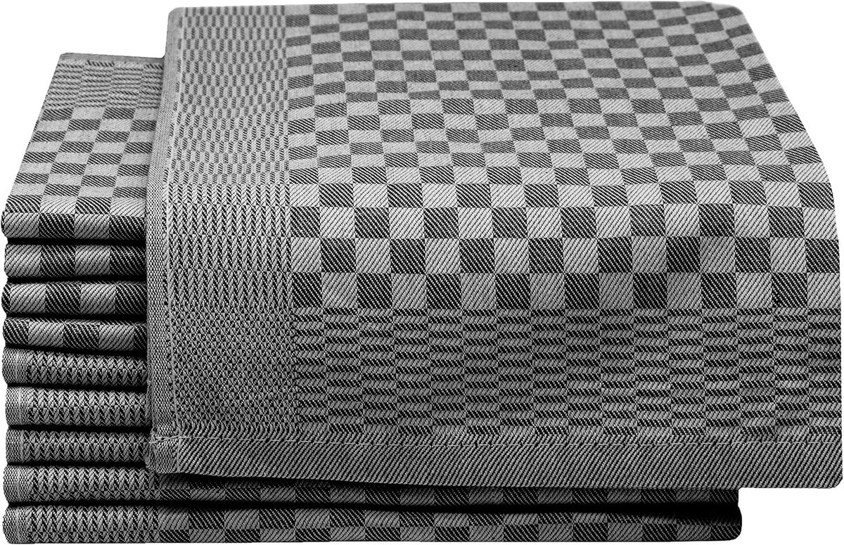 Thijox - Set van 10 theedoeken van katoen, 46 x 70 cm, 220 g/m², zwart - Keukenaccessoires voor koken, bakken en dagelijks gebruik