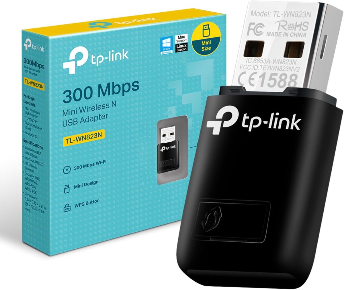 Thijox - Wifi USB Adapter 300Mbps Draadloos N Mini Adapter voor Laptop en Desktop, Ondersteunt Windows 8.1/8/7/XP, MacOS, Linux, One-touch Pairing, Co