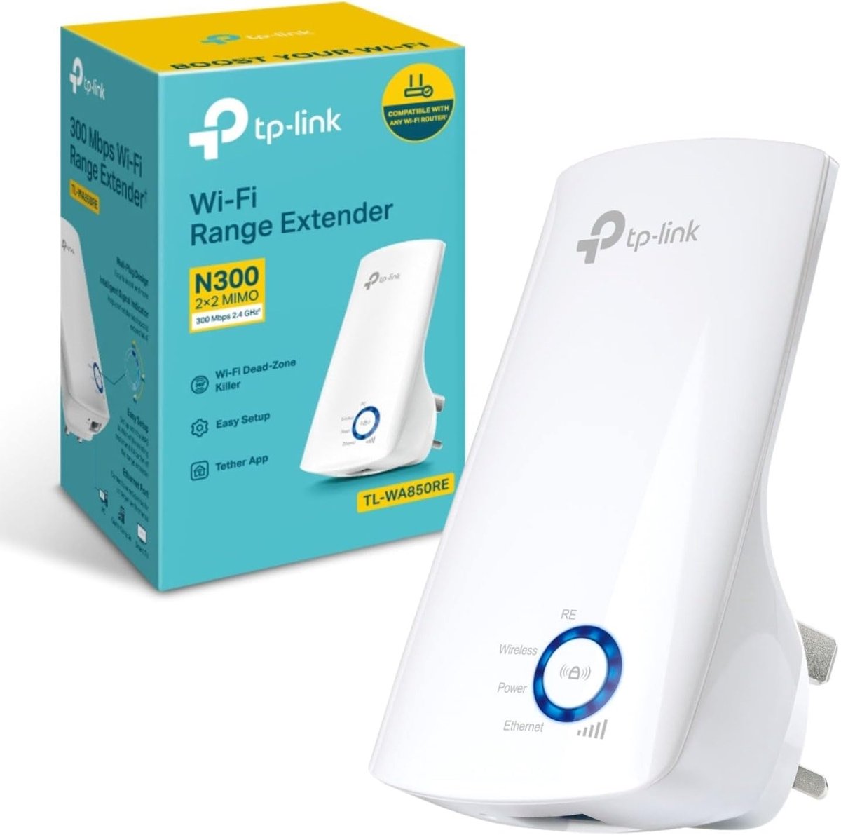 Thijox - N300 Wi-Fi Range Extender, Wi-Fi Booster, Hotspot met 1 Ethernet Poort, Plug and Play, Toegangspunt Mode, UK Plug, Wit