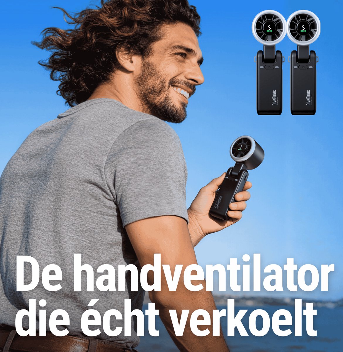 Diveblues® CYCLONE Handventilator Oplaadbaar | DUO SET | USB-C oplaadbaar | Intro 2026 | Waaier | Mini Ventilator | 2 handventilatoren (2x zwart) — afbeelding 5