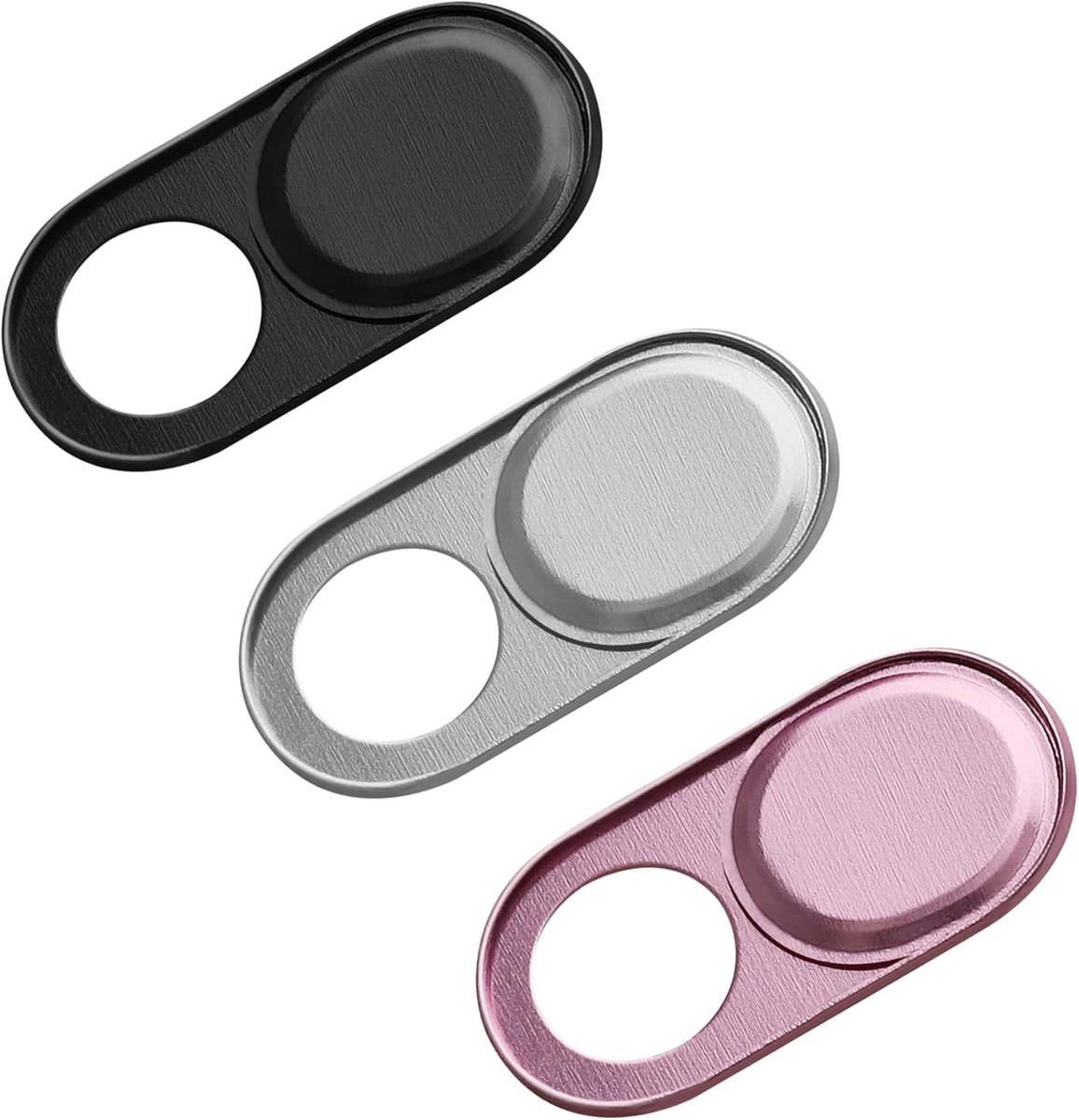 SnelShoppen - Webcam cover 3x set - Camera schuifje voor laptop, telefoon, tablet - Zwart, zilver, roségoud - Privacybescherming, eenvoudig in gebruik