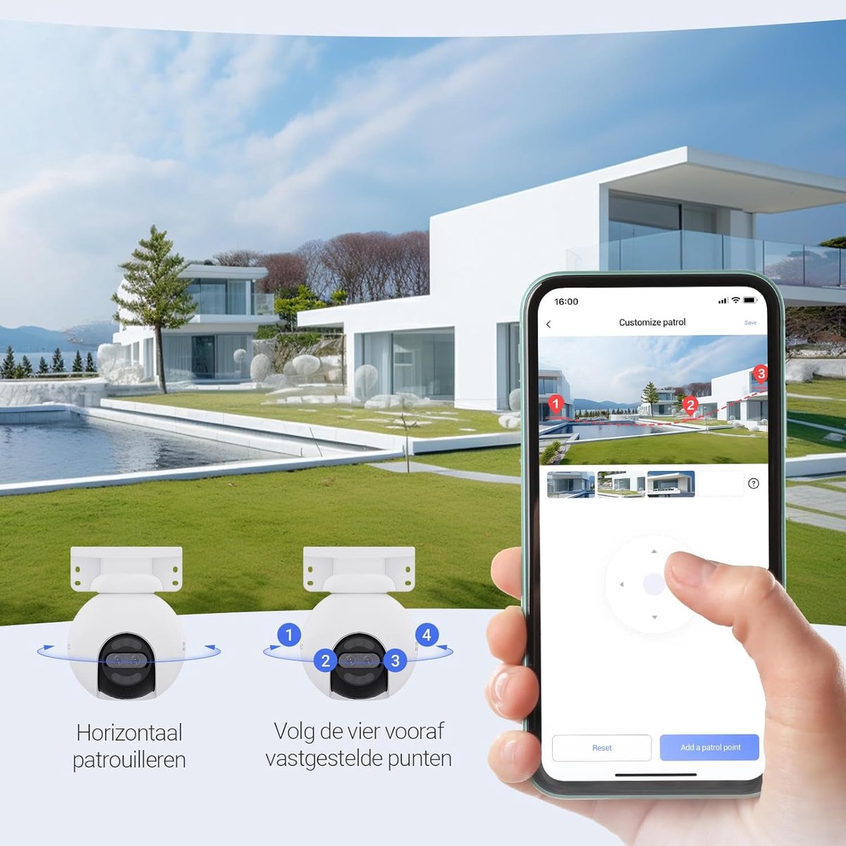 SnelShoppen - 4K 360° IP Beveiligingscamera Buiten met Dubbele Lens, 8MP+2MP, ColorFULL Nachtzicht, AI-Detectie Personen/Voertuigen, Automatische Zoom