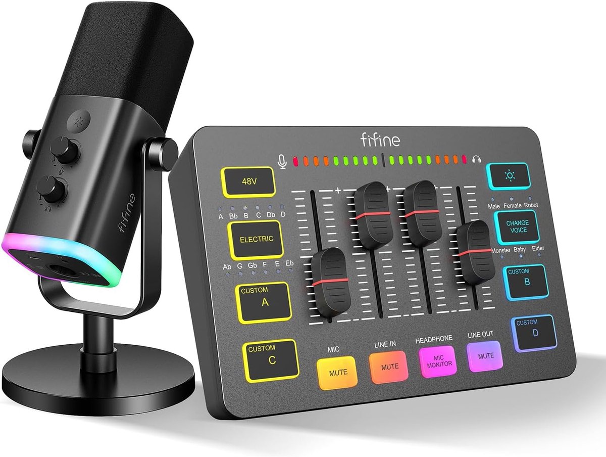 Thijox - Gaming Microfoon en Audio Mixer Set, Dynamische USB XLR Microfoon met RGB Mixer, Perfect voor Streaming, Podcasting en Gaming, Inclusief Kabe