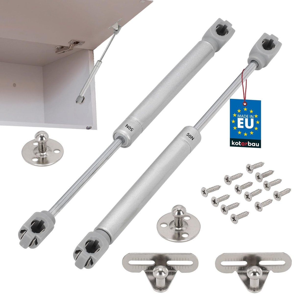 Dailygoods - Set van 2 Gasveren voor Meubels (50 N) - Hydraulische Deursystemen in Zilver