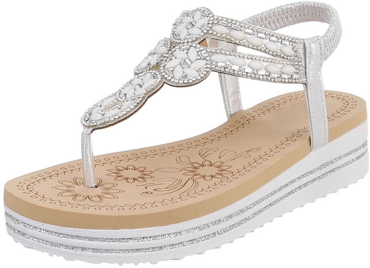 Damessandaal sleehak met strass en elastische hielband Mt:41