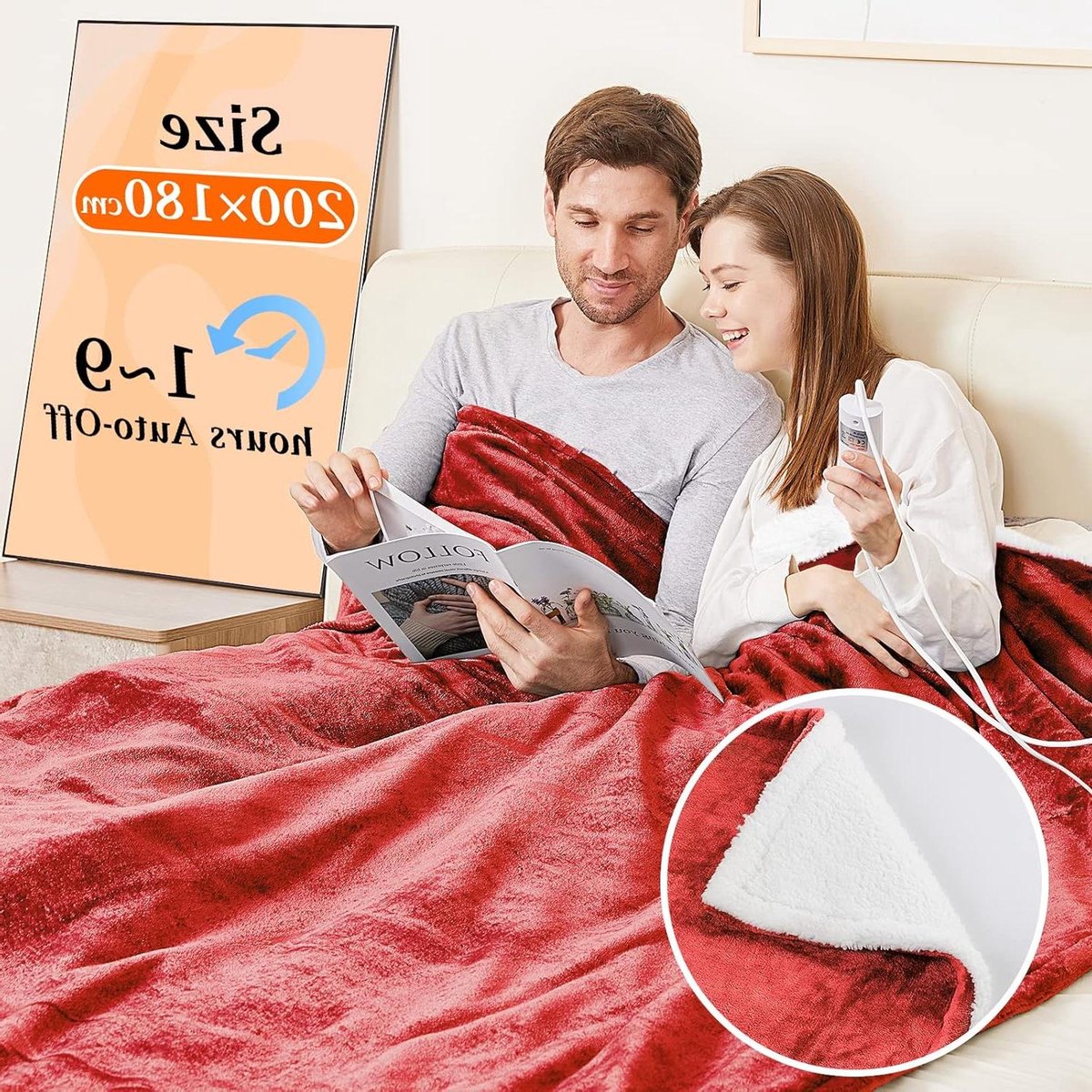 Elektrische deken - Warmtedeken - Comfort verhogen - Automatische uitschakeling - 180 x 200 cm - Rood