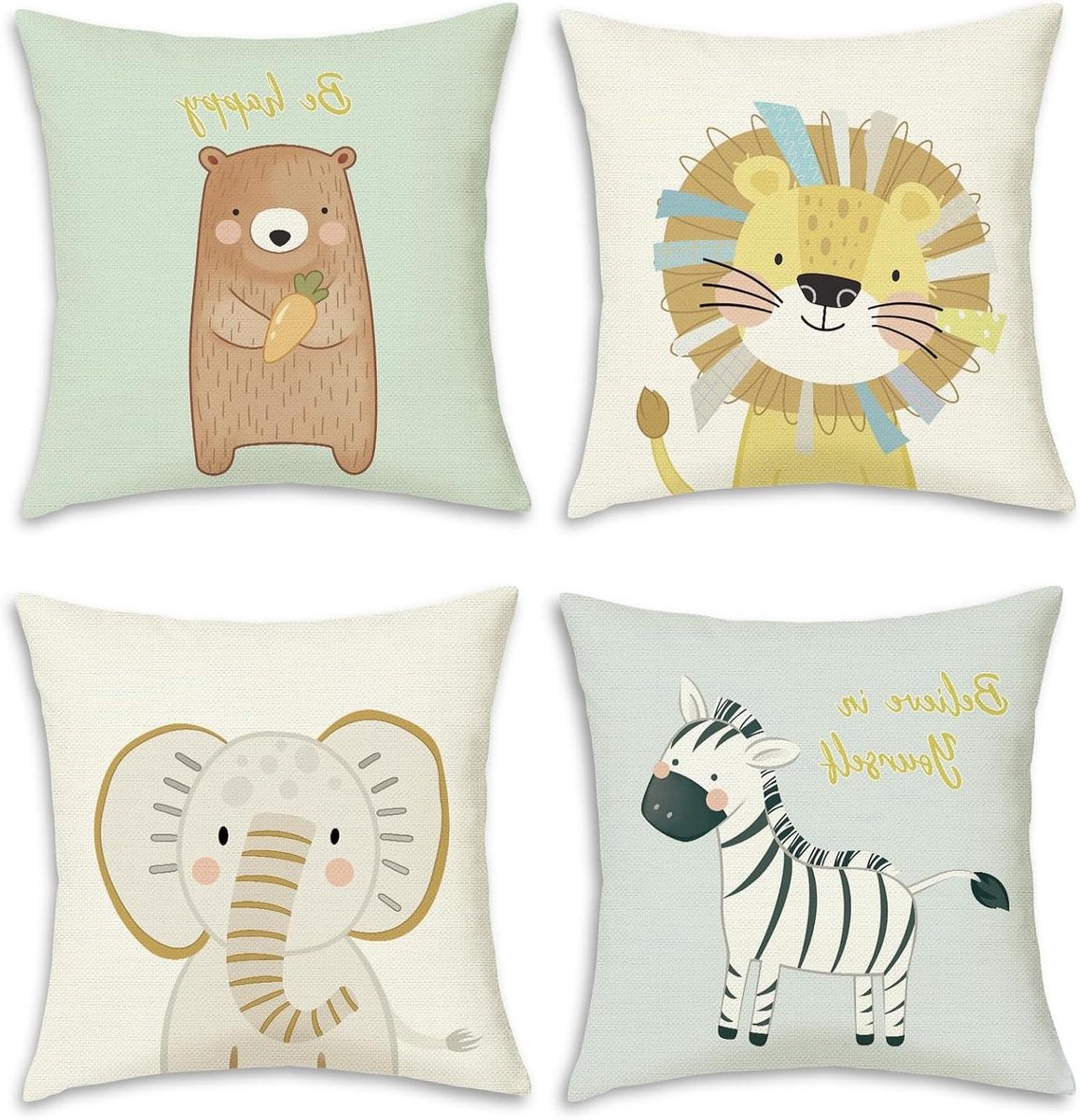 Kussenhoezen Set - Decoratiehoezen - Bank en Bed - Vrolijke Dierenprint - 45x45 cm - Multicolor