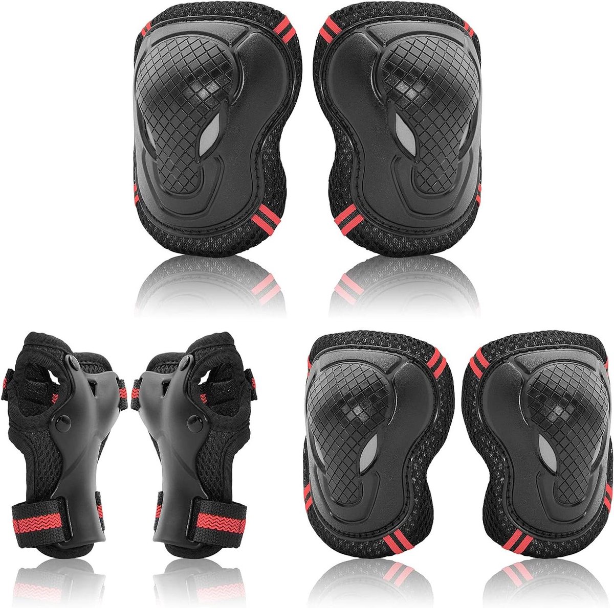 Beschermende uitrusting set - Pads voor sport - Outdoor sporten - Hoge hardheid PE schaal - 6-delig - Rood/Blauw