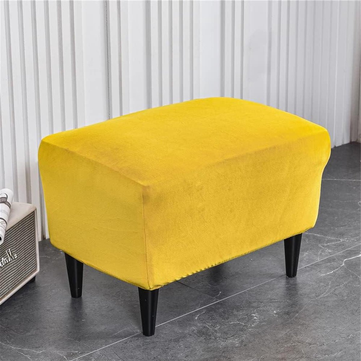 Ottoman Hoes - Pouf Overtrek - Woonkamer Decoratie - Anti-slip Elastiek - Rechthoekig Model - Geel