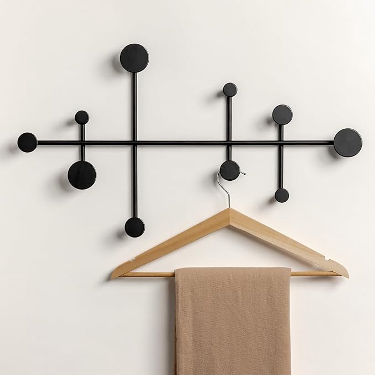 Moderne Wandkapstok - Minimalistisch Design - Metalen Wandgarderobe Met Haken - Stijlvolle Kapstok Voor Hal Entree Slaapkamer En Woonkamer - Zwart