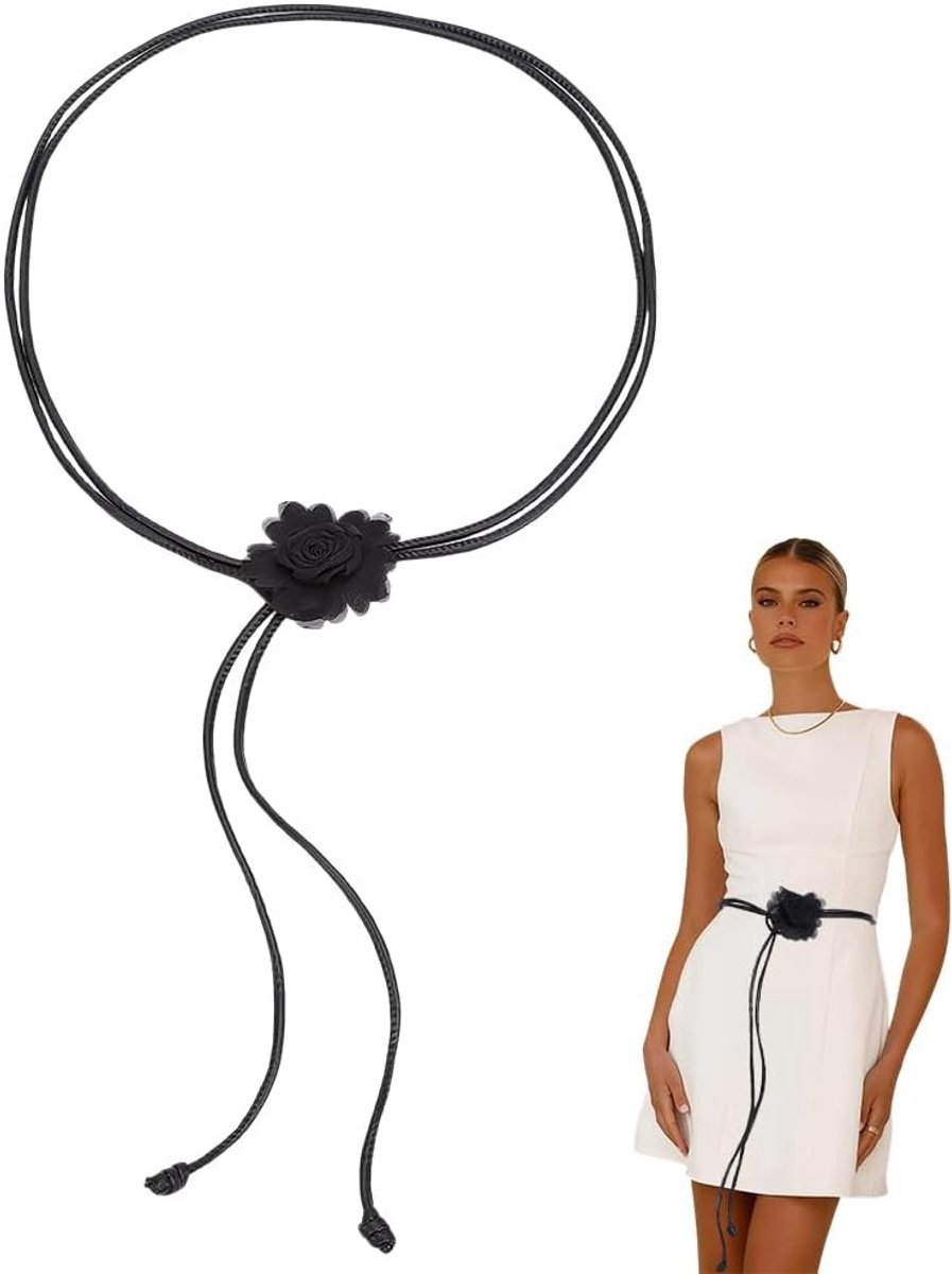 Elegante zwarte PU-leren riem met trekkoord en kwastje, bohemian stijl, perfect voor vrouwen, slank ontwerp voor jurken en blouses