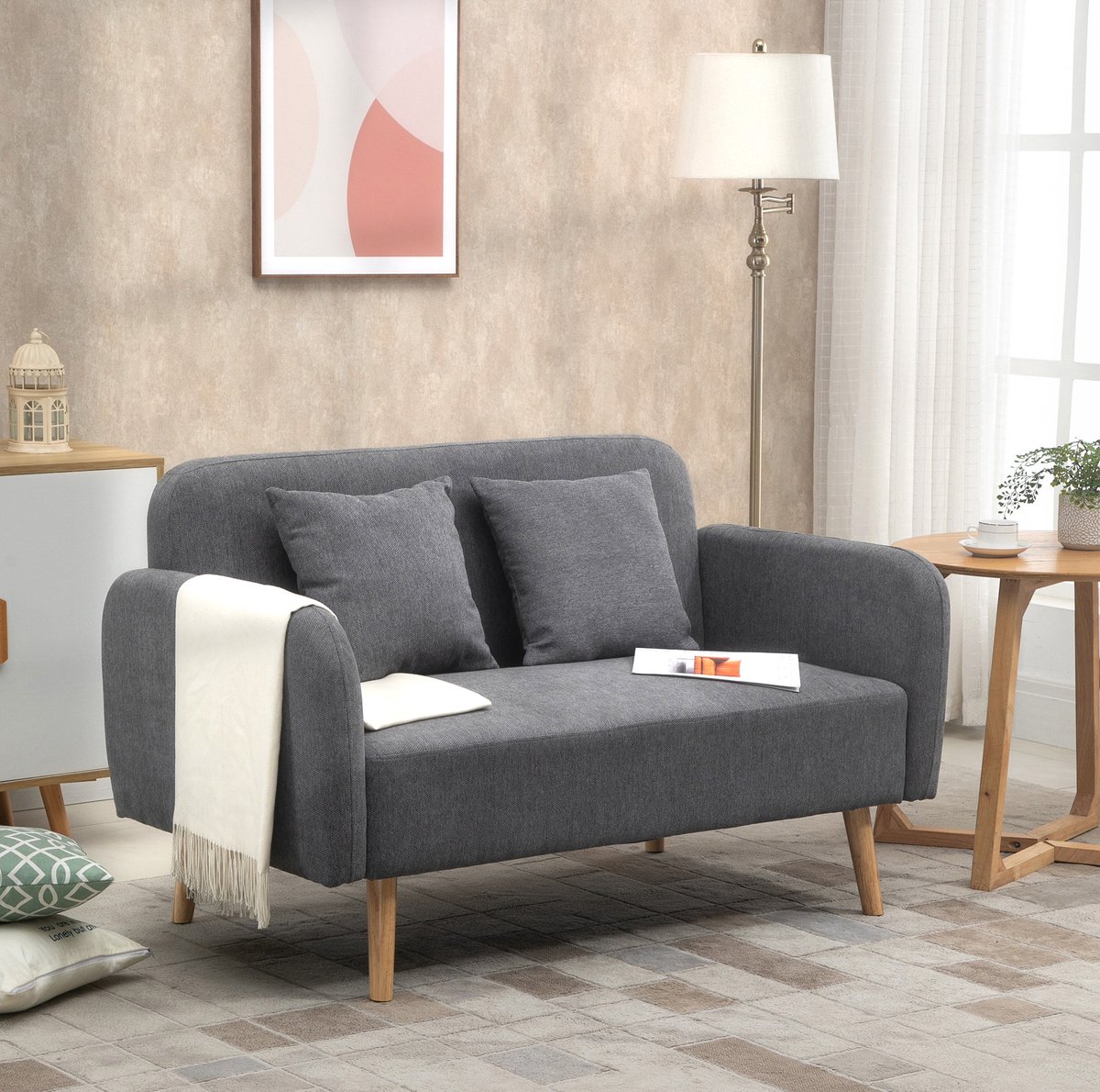 HAUSS SPOLE Zitbank - Loveseat - 2-Zits Met 2 Kussens En Verstelbare Voetsteunen - Voor Kleine Woonruimtes En Lounge - Polyester Grijs