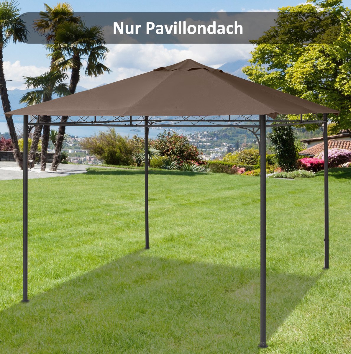 MEUNIQ vervangend paviljoendak 298 x 295 cm van polyester met PA-coating, met 4 bevestigingskoorden en 8 afwateringsopeningen voor tuin of terras, koffiebruin