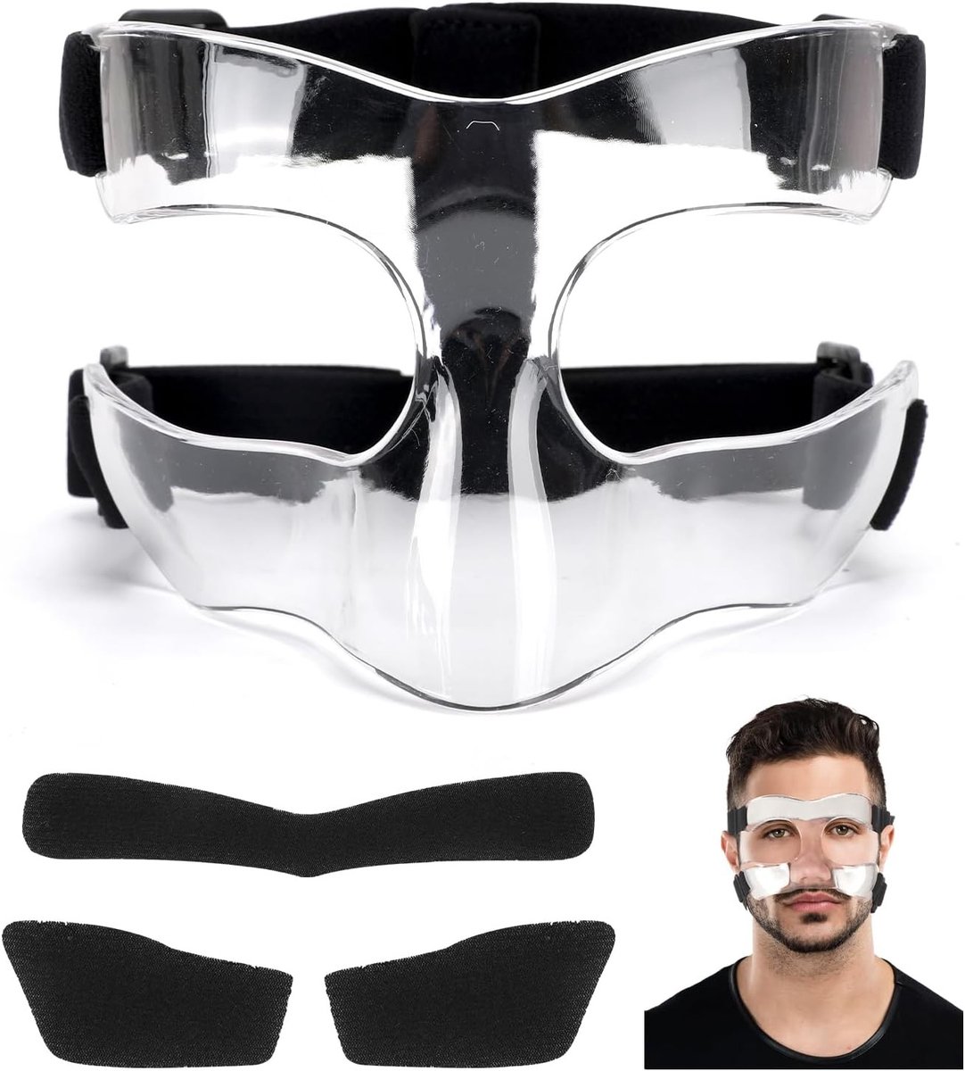 Verstelbaar ademend beschermmasker met hoes voor tieners, ideaal voor basketbal en voetbal, halfraam transparant