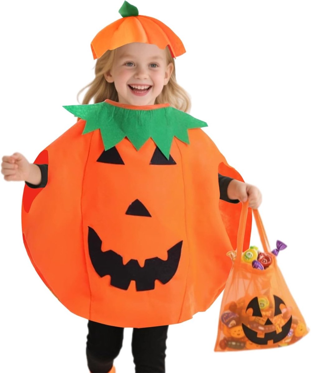 Halloween Pompoen Kostuum Set voor Kinderen - Fancy Dress Outfit met Hoed voor Jongens en Meisjes voor Halloween Decoratie en Cosplay Feestje