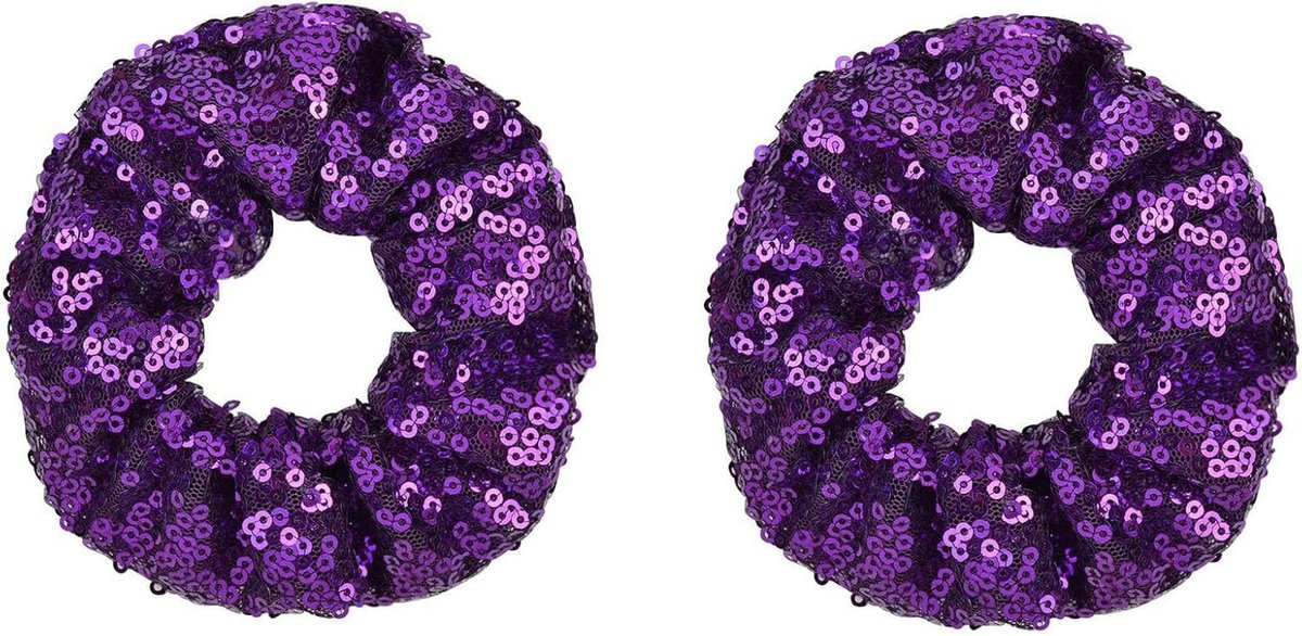 Glanzende Satijnen Scrunchies voor Vrouwen en Meisjes - Set van 2 Elastische Haaraccessoires in Diep Paars voor Ponytails en Styling