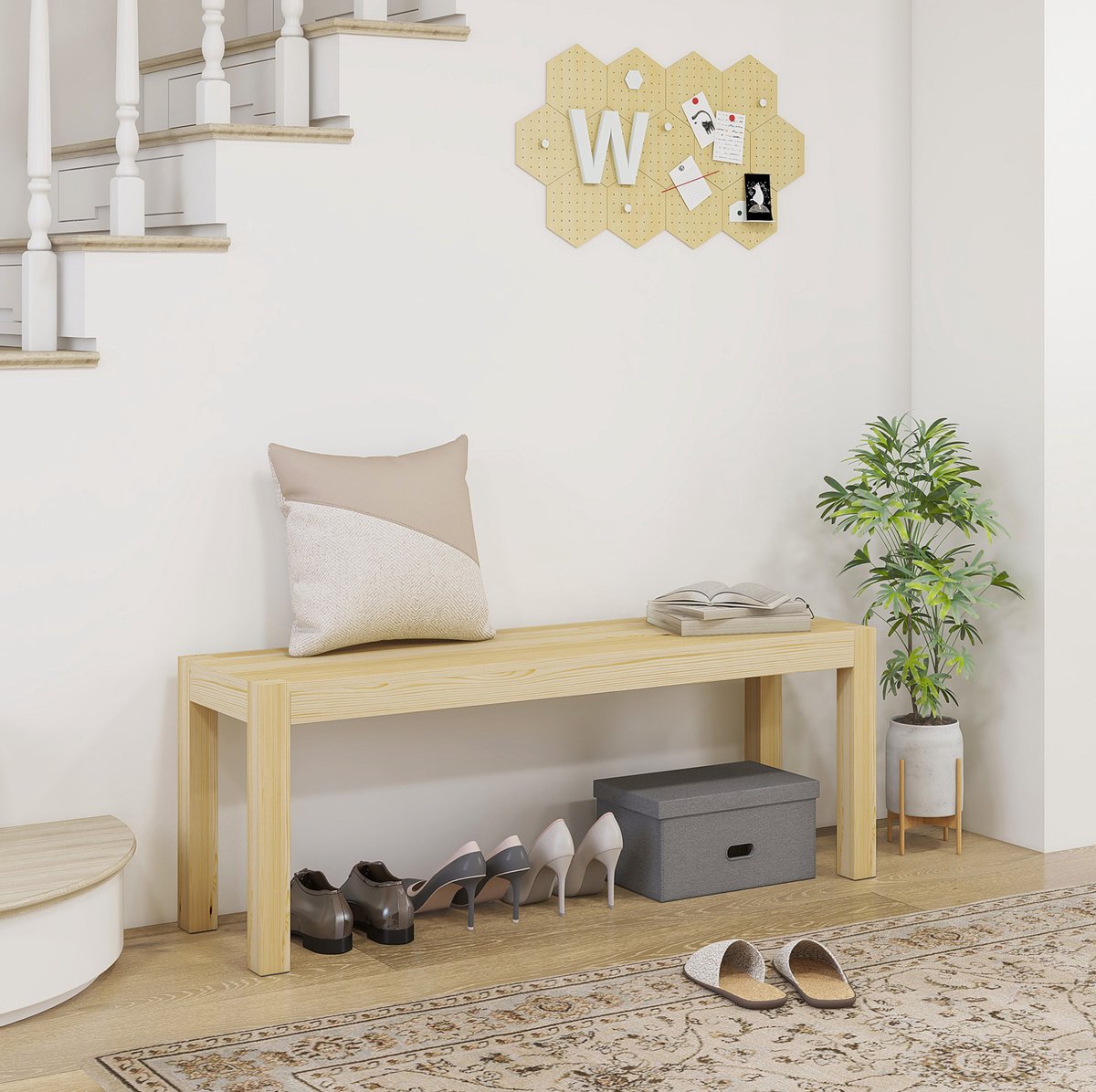 MEUNIQ houten eetbank 120 x 33 x 45 cm voor 2 personen, grenenhouten zitbank voor keuken, eetkamer, woonkamer of hal, naturel