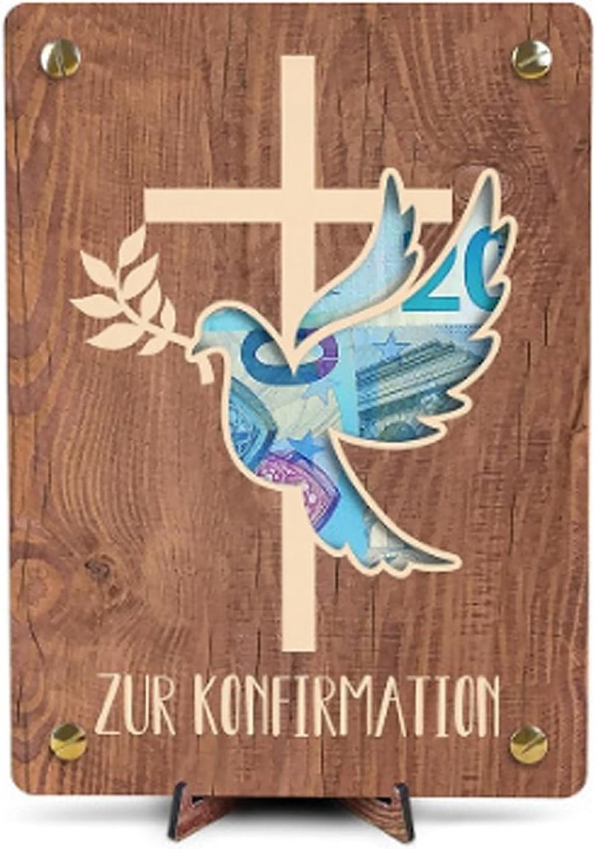Houten geldgeschenk met standaard, perfect voor jongens, geschikt voor bevestigingsceremonies, verjaardagen en feesten