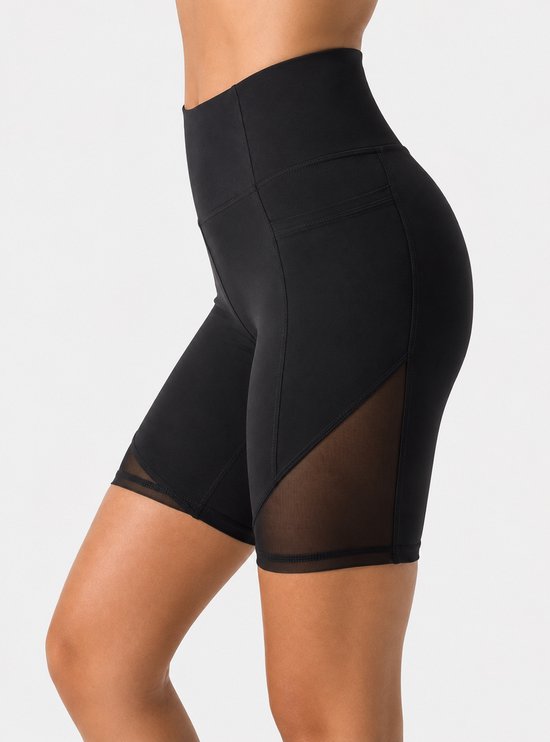 SparkNine Powermesh dames short - korte broek- fitness - stijlvolle mesh - met zakken - L - zwart - high-waist - ademend & squatproof — afbeelding 2
